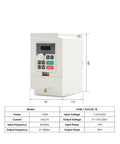 Air Cooled Spindle Motor Kit With 1.5KW Inverter VFD showing front view, control panel, dimensions, and specifications