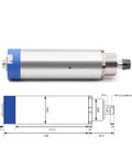 Air Cooled Spindle Motor Kit With 1.5KW Inverter VFD, 4 Bearings, ER16, D65, 220V/380V, Aluminum Housing, front view with dimensions