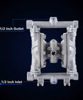Air Operated Double Diaphragm Pump With One Half Inch Inlet And Outlet For Waste Oil And Chemical Transfer, front view, stainless steel body
