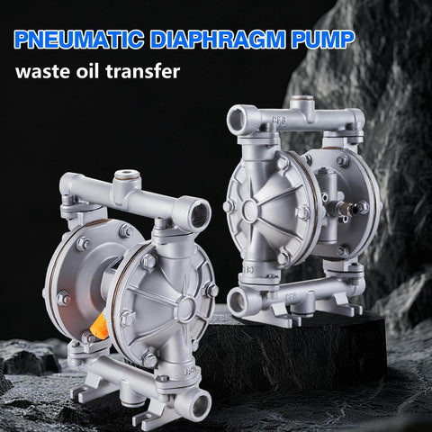 Air Operated Double Diaphragm Pump With One Half Inch Inlet And Outlet For Waste Oil And Chemical Transfer, gray, 9 GPM, steel/iron