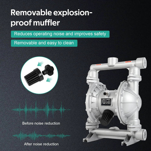 Image of Air Operated Double Diaphragm Pump For Oil Transfer With One And A Half Inch Inlet And Outlet, 44 GPM, Up To 115 PSI with muffler feature