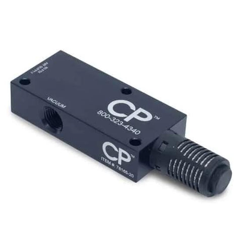 Air Powered Venturi Vacuum Pump Workhorse For Lab And Industrial Use, 3.2 CFM Flow, 28 InHg Vacuum, shown from top angle