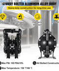 Air Operated Double Diaphragm Pump 1 Inch Inlet Outlet Aluminum, 35 GPM Max, 120 PSI, Industrial Use, PTFE Diaphragms, leak-proof