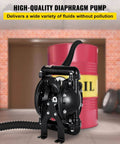 Air Operated Double Diaphragm Pump 1 Inch Inlet Outlet Aluminum, 35 GPM Max, 120 PSI, Industrial Use, PTFE Diaphragms