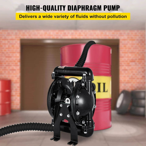 Air Operated Double Diaphragm Pump 1 Inch Inlet Outlet Aluminum, 35 GPM Max, 120 PSI, Industrial Use, PTFE Diaphragms