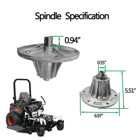 Diagram of Premium Aluminum Diecast Lawn Mower Spindle Assembly with dimensions for Bobcat ZT3000 ZT3500