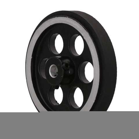 Side view of Workhorse Aluminum Encoder Wheel For Rotary Encoder 65mm Diameter Meter Wheel With 0.24 Inch Bore, industrial grade.