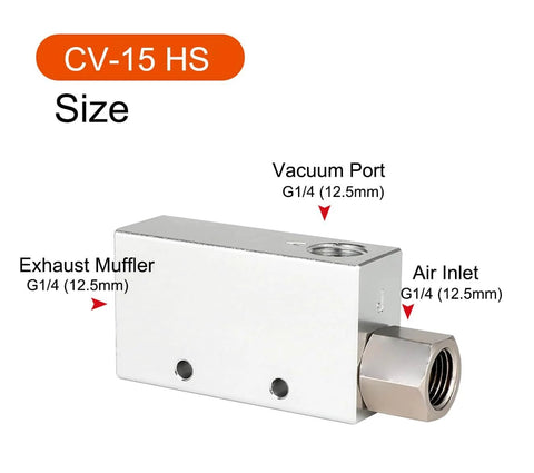 Vacuum Generator With G One Quarter Inch Female Thread Aluminum Alloy Body Durable Pneumatic Air Exhaust Generator For Industrial Automation High Vacuum Output Stable Performance And Leak Free Operation - side view showing ports and exhaust muffler.
