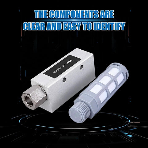 Premium Pneumatic Air Exhaust Vacuum Generator Ejector With Muffler shown with aluminum body and muffler component on dark background