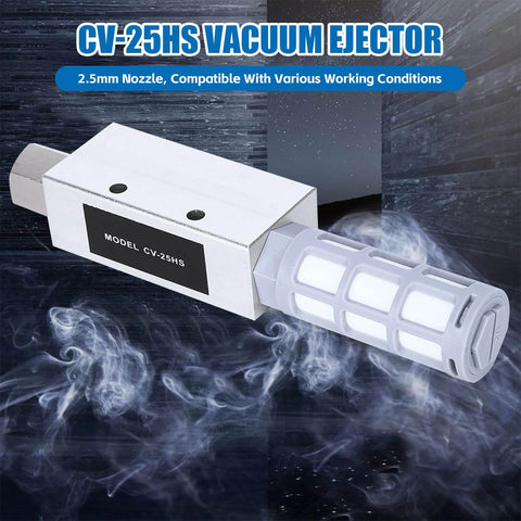 Premium Pneumatic Air Exhaust Vacuum Generator Ejector With Muffler, Aluminum Alloy Vacuum Valve CV-25HS with 2.5mm Nozzle