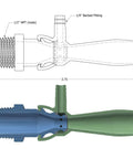 Diagram of Venturi Nozzle for Aquarium Aeration with size dimensions and cutaway view