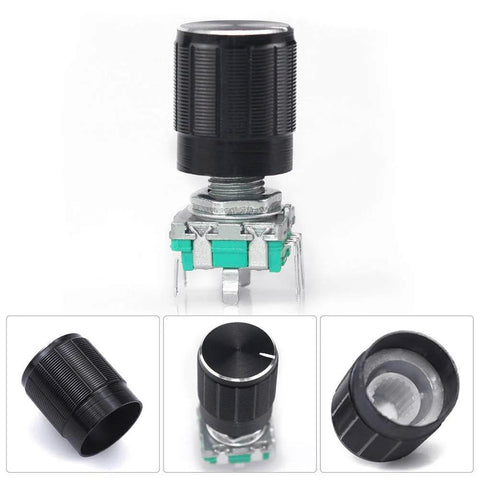 Five Pack 360 Degree Rotary Encoder With Push Button EC11 Code Switch Digital Potentiometer Kit, 5 Pin, 20mm Shaft, Knob Cap