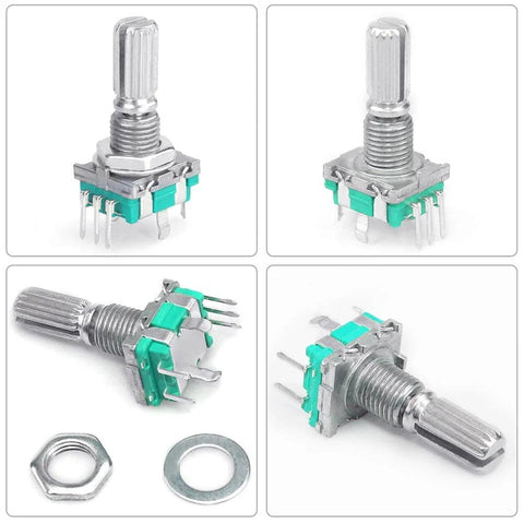 Five Pack 360 Degree Rotary Encoder With Push Button EC11 Code Switch Digital Potentiometer Kit For Arduino, 5 Pin, 20mm Shaft