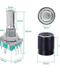 Five Pack 360 Degree Rotary Encoder With Push Button EC11 Code Switch Digital Potentiometer Kit For Arduino with dimensions