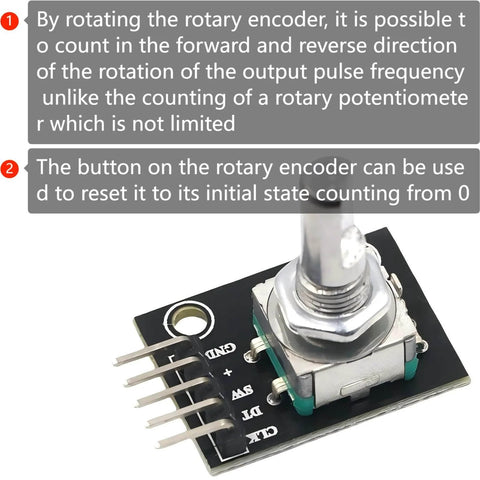 Five Pack 360 Degree Rotary Encoder Modules Set For Arduino Projects With Black Knob Caps KY 040 Compatible close-up view