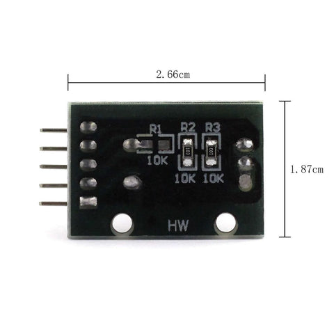 Back view of Two Pack KY-040 Rotary Encoder Modules showing dimensions and electronic components, suitable for Arduino projects