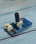 Two Pack 10K Ohm Rotary Potentiometer Module for Arduino with 3 pin and Grove 4 pin interfaces on a blue circuit board