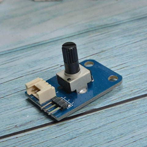 Two Pack 10K Ohm Rotary Potentiometer Module for Arduino with 3 pin and Grove 4 pin interfaces on a blue circuit board