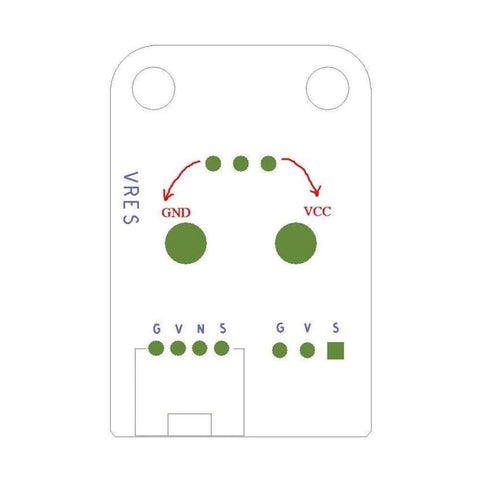 Diagram of Two Pack 10K Ohm Rotary Potentiometer Module for Arduino Uno PIC AVR MCU, showing pin configuration for GND and VCC.