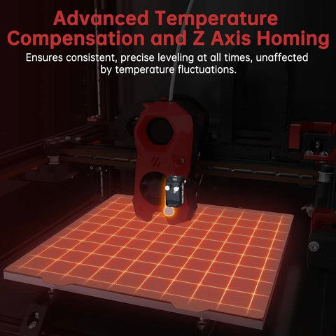 Eddy Duo Auto Bed Leveling Sensor For 3D Printers on bed with red grid indication, showcasing temperature compensation.