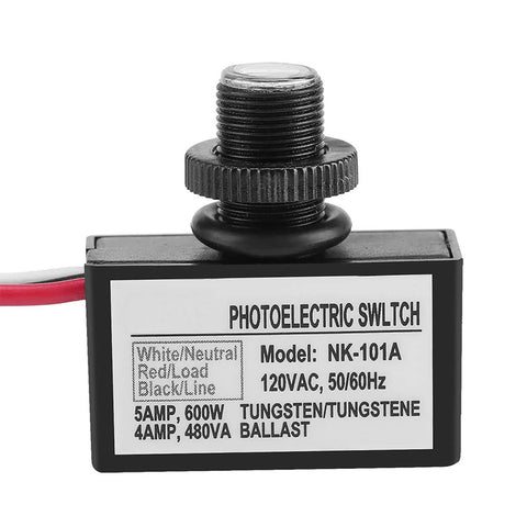 Automatic Photoelectric Switch For Lighting Fixtures, 120VAC Light Sensor Control, model NK-101A, black casing with label
