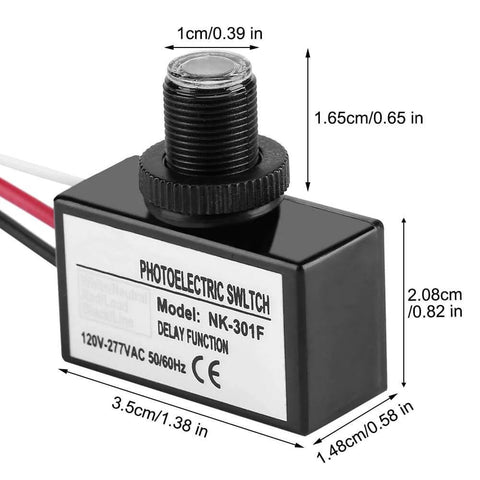 Automatic Outdoor Photocell Sensor for Nighttime Lighting Control with Photoelectric Switch 120V to 277VAC, compact design