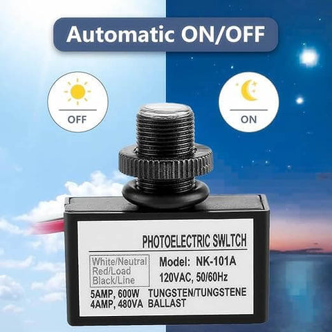Automatic Photoelectric Light Switch With 120VAC Sensor Auto On Off Day Night Control For Energy Saving Lighting And Longer Bulb Life
