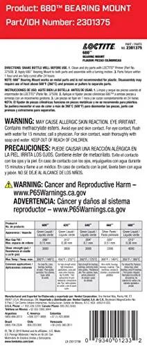 Automotive Bearing Mount Adhesive label with safety warnings and product information in English and Spanish.