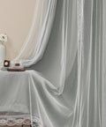 Ultra Soft Blackout Curtains With Crushed Sheer Overlay Block 90-95% Of Light 2 Panels Antique Silver Grommet Top Light Grey