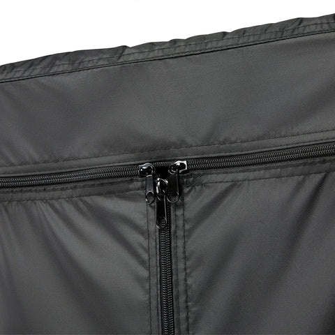 Close-up of Weather-X Garage Shelf Cover for 48x18x72 Inch Shelving Units with Weather Resistant Backing and Full Zipper Access.