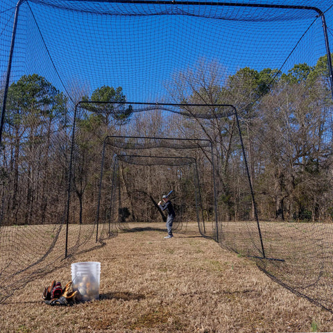 60 Foot Batting Cage Complete Package With Frame And Netting, Easy-Collapsible Baseball and Softball Practice Enclosure