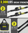Retractable Ratchet Straps Set 2 Pack 2 Inch By 10 Foot Automatic Tie Down Straps With 2 Soft Loops Heavy Duty 3300 Pound Break Strength S Hook