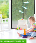 Heavy Duty Magnetic Screen Door for 32x80 Openings Fits 34x81 Screen, toddler playing inside near closed screen door