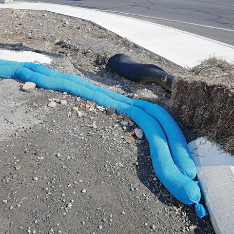 Sediment Filter Sock For Erosion Control And Storm Drain Protection, 5 Inch Diameter By 10 Foot Length, Blue, Flexible Debris Barrier