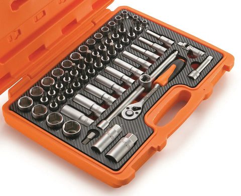 Orange 60 Piece Tool Set 3 8 Inch With Ratchet Locking Lever Two Extensions And Socket Wrench Chrome Vanadium Hand Tools Kit