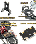 Carbon Fiber Chassis Kit For SCX24 Low Center Of Gravity LCG Frame showing magnet tower, shock spacers, battery placement, brass skid plate.
