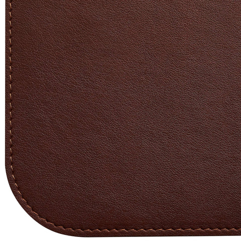 Close-up of Premium PU Leather Desk Mat Large 36 By 17 Inches Dark Brown Office Keyboard And Mouse Pad Desk Cover Protector
