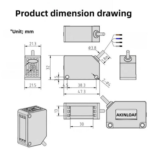 Product dimension drawing of BG 1000N Photoelectric Sensor Switch With Background Suppression Diffuse Sensor LED Display