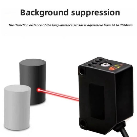 BG 1000N Photoelectric Sensor Switch with Background Suppression detecting cylinders with LED display and red laser beam, 3000mm range