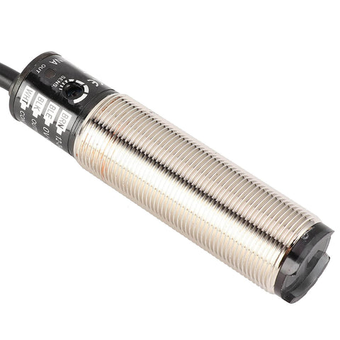 4 Wire Diffuse Reflection Photoelectric Sensor 12-24VDC BR100 Series with 2m cable, front view showing metal casing
