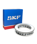 Axial Deep Groove Ball Bearing 51326 M SKF with 130 mm inner, 225 mm outer diameter, displayed with packaging box.
