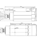 Technical diagram of Beefy Air Cooled CNC Spindle 2.2KW ER25 220V 380V High Speed Milling Spindle showing dimensions and specifications.