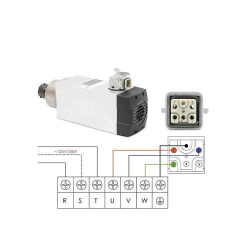Beefy Air Cooled CNC Spindle 2.2KW ER25 220V 380V High Speed with connector detail and wiring diagram