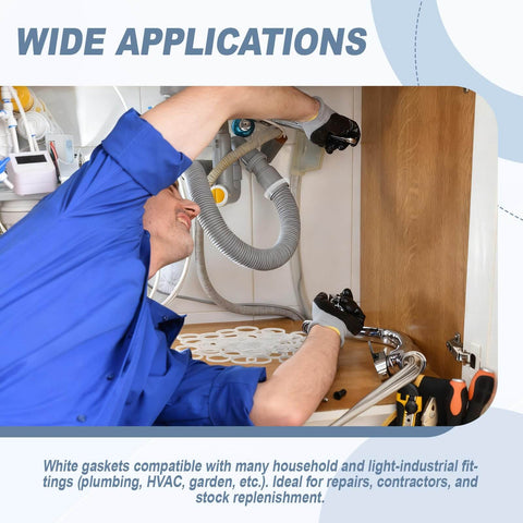 Plumber installing Beveled Slip Joint Washers 100 Pack One And One Half Inch Size 1.5 Inch O Ring Tubular Pipe Seal Washers under sink