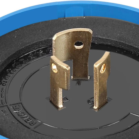 Close-up of Blue Dusk To Dawn Outdoor Light Sensor Switch with photoelectric switch prongs for exterior lighting fixtures.