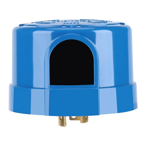 Side view of Blue Dusk To Dawn Outdoor Light Sensor Switch with Auto On Off No Fuss Photoelectric Switch for exterior lighting.