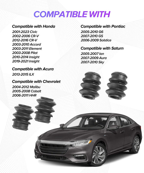 Car compatibility chart with brake caliper parts, featuring 4 Piece Caliper Rebuild Kit With Brake Caliper Slide Pins And Dust Covers