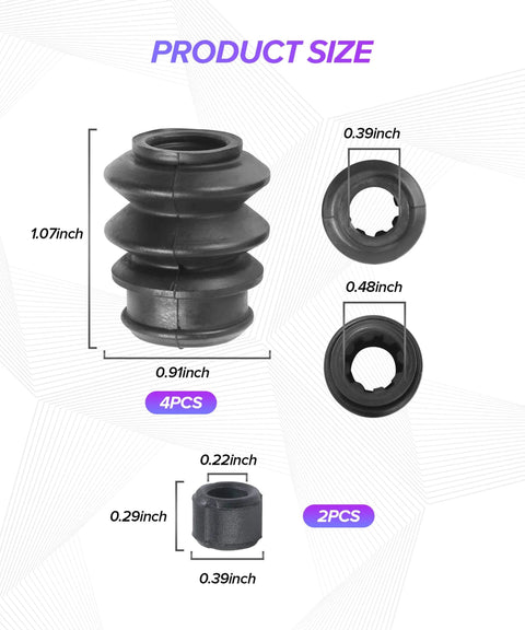 4 Piece Caliper Rebuild Kit With Brake Caliper Slide Pins And Dust Covers for easy installation, showing rubber bushings and dimensions.