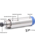 Beefy 2.2kW ER20 Air Cooled Spindle Motor for CNC Machines with visible steel shell, ER20 nut, and air plug, 220V inverter ready.