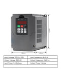 Beefy Air Cooled ER11 Spindle Motor inverter VFD for CNC machines, showing dimensions and front display, 220V AC, 1 or 3 phase compatible.